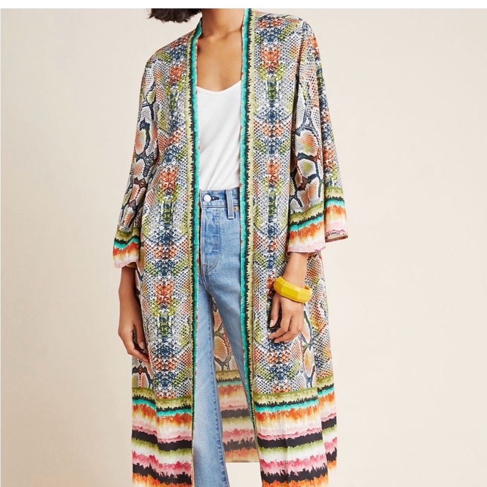 Colorful Printed Duster Kimono - Multicolor